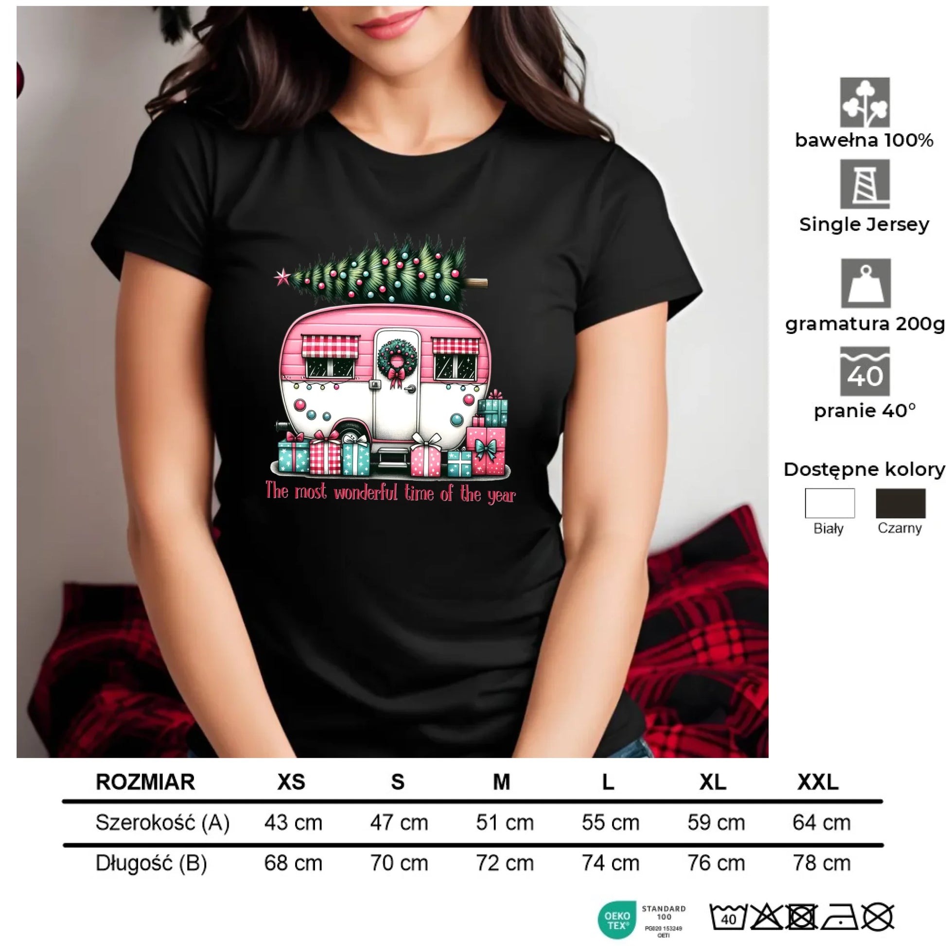 Kempingowe Święta | Świąteczna koszulka damska BN40 - StoryCups.pl