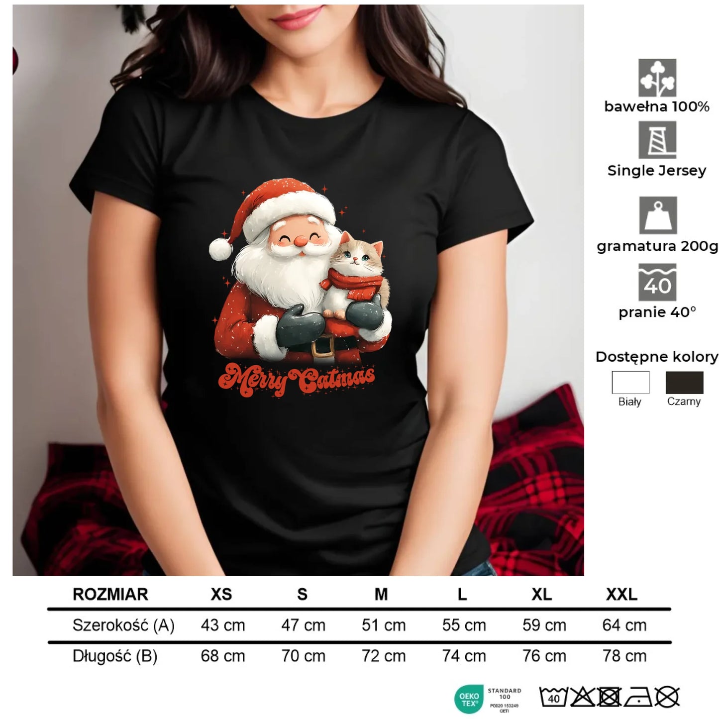 Merry Catmas | Świąteczna koszulka damska BN38 - StoryCups.pl