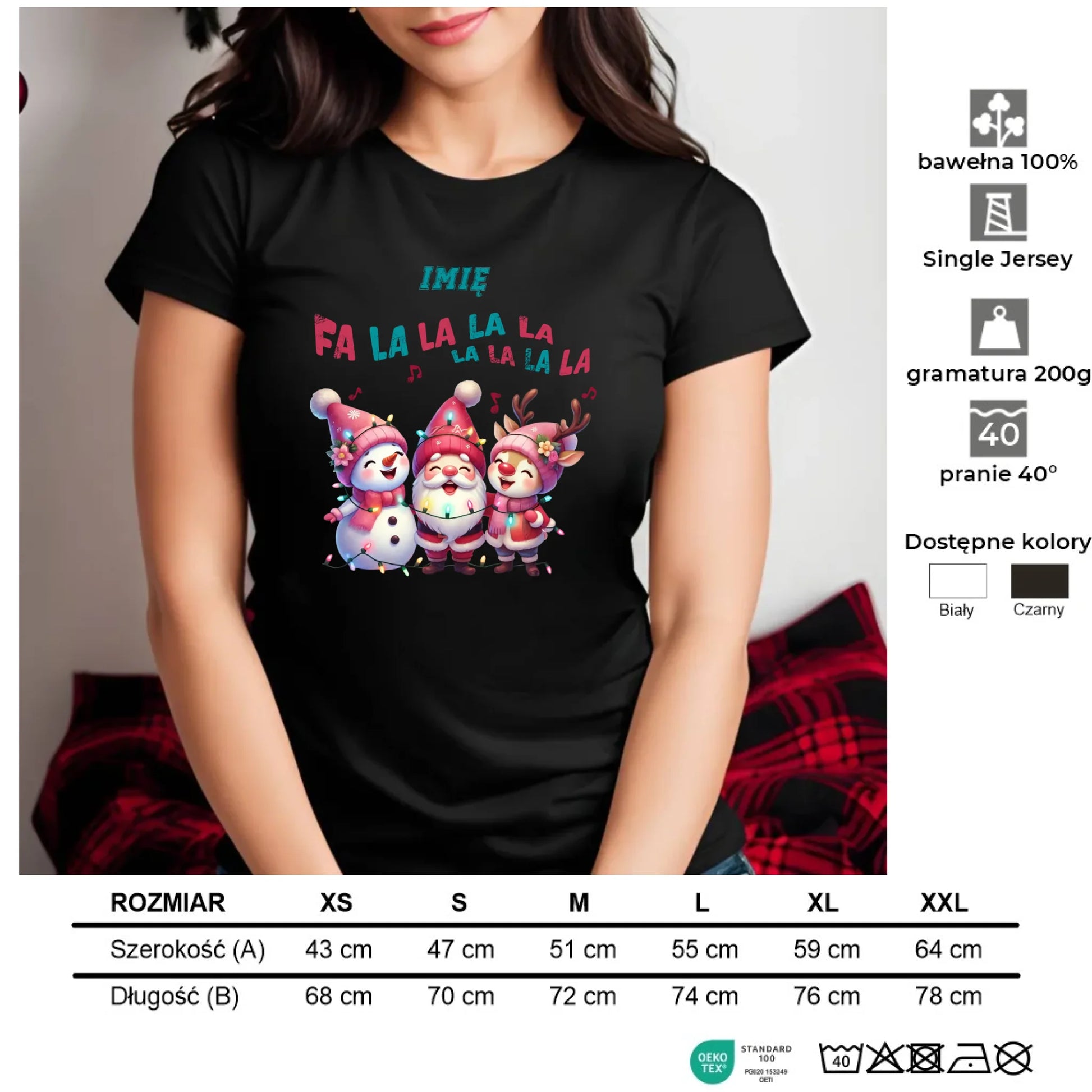 Fa la la la la | Świąteczna koszulka damska z personalizacją BN51 - StoryCups.pl