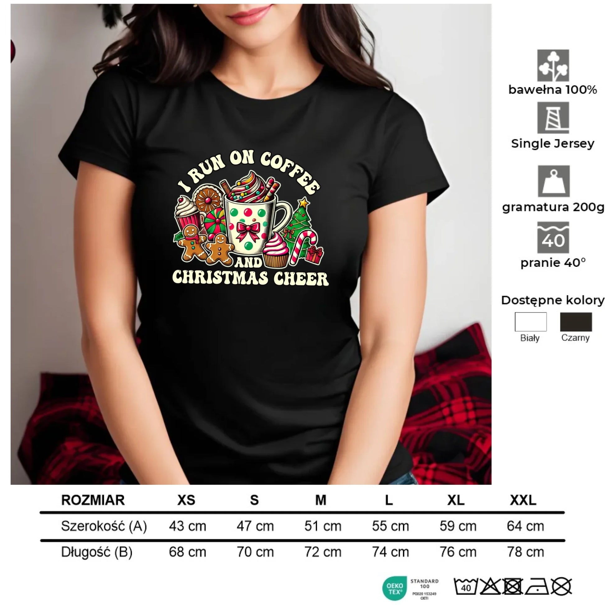 I run on coffee | Świąteczna koszulka damska BN47 - StoryCups.pl