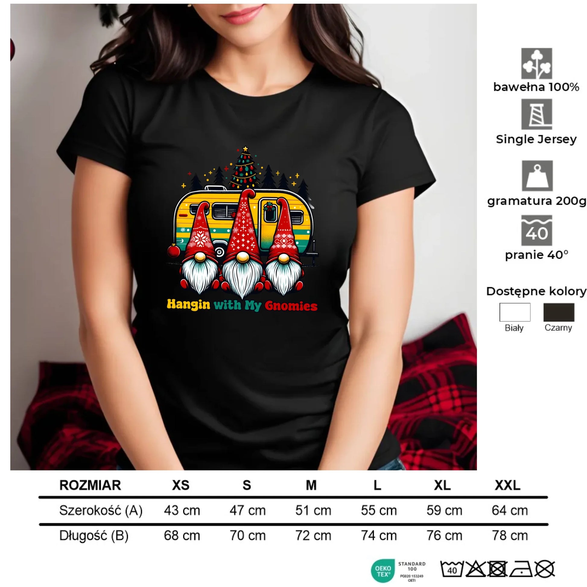 Święta z gnomami | Świąteczna koszulka damska BN41 - StoryCups.pl