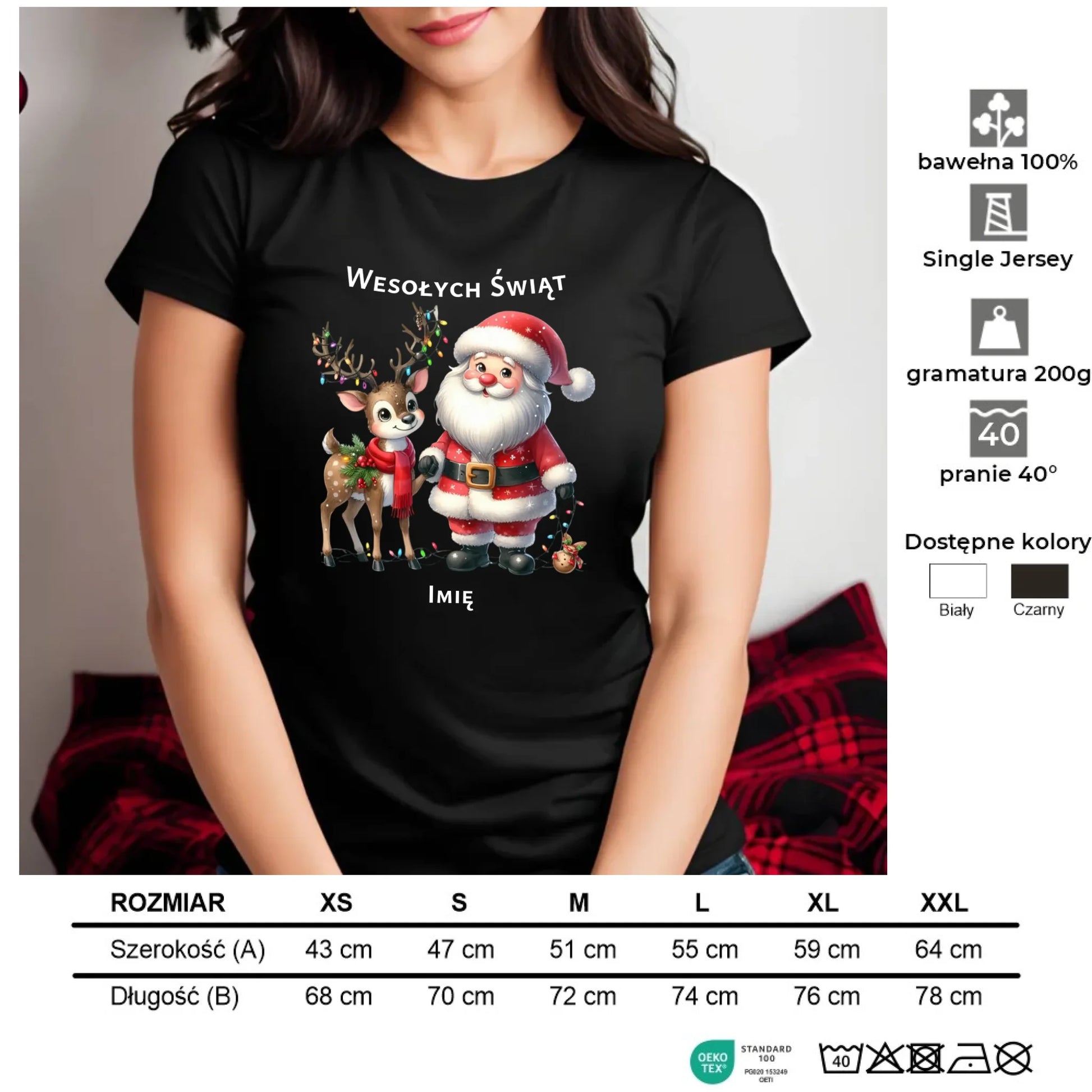 Mikołaj i renifer | Personalizowana świąteczna koszulka damska BN09 - StoryCups.pl