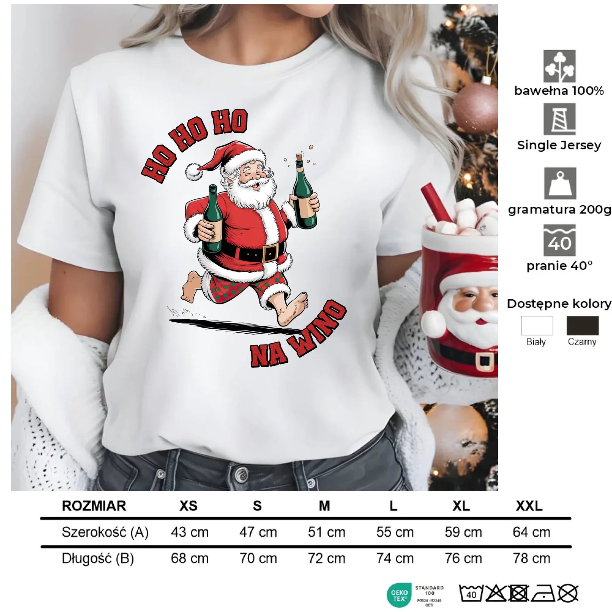 Ho ho ho na wino | Świąteczna koszulka damska BN61 - StoryCups.pl