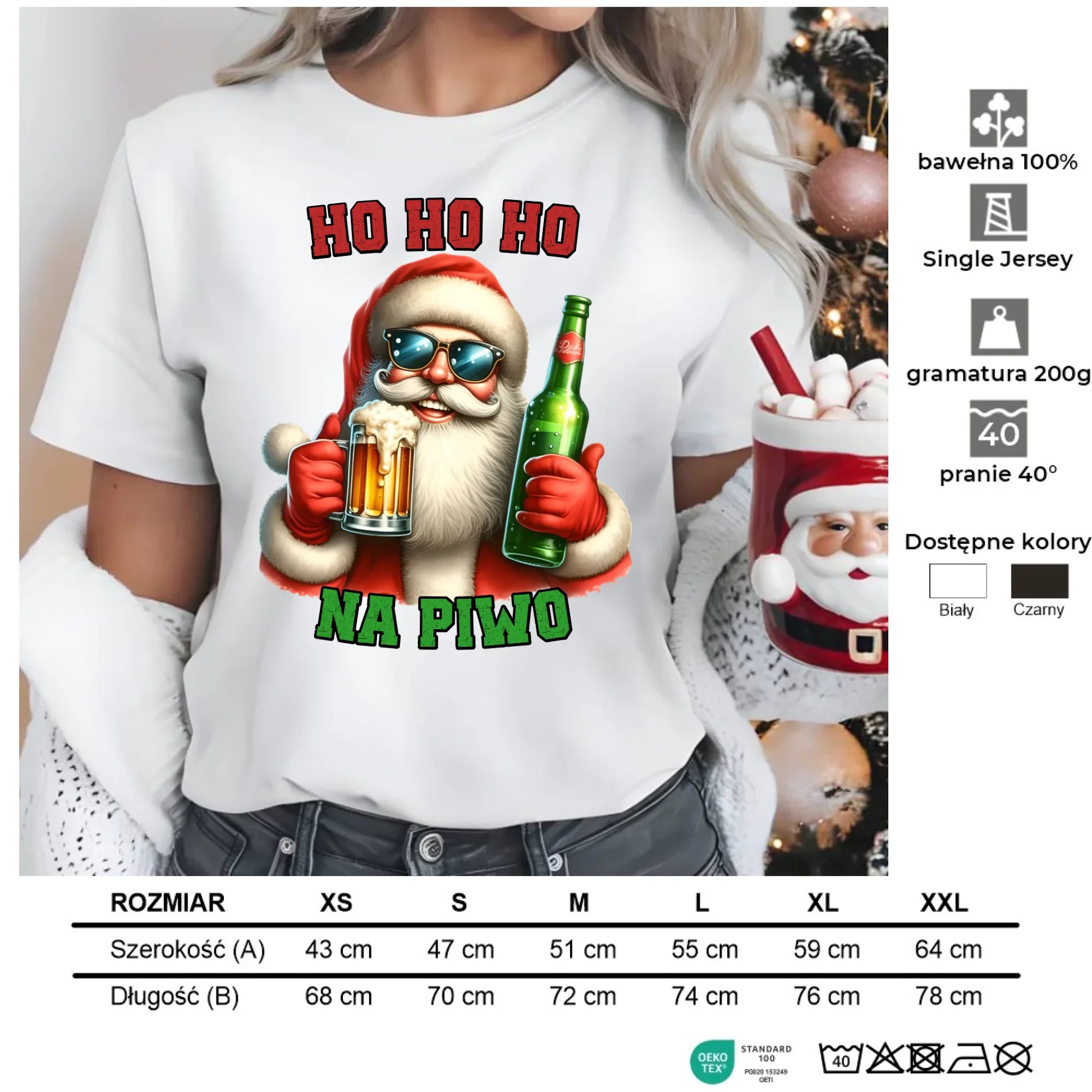 Ho ho ho na piwo | Świąteczna koszulka damska BN64 - StoryCups.pl