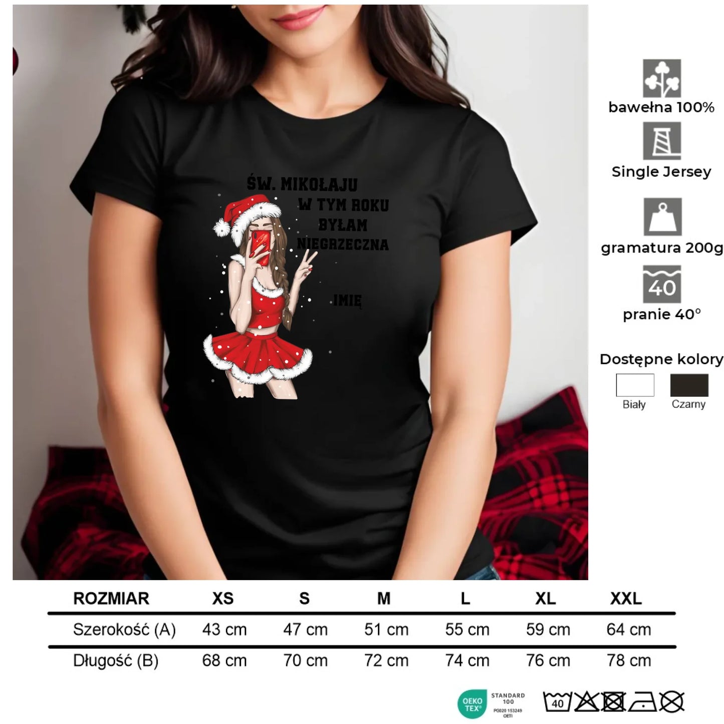 W tym roku byłam niegrzeczna | Personalizowana koszulka damska świąteczna BN21 - StoryCups.pl