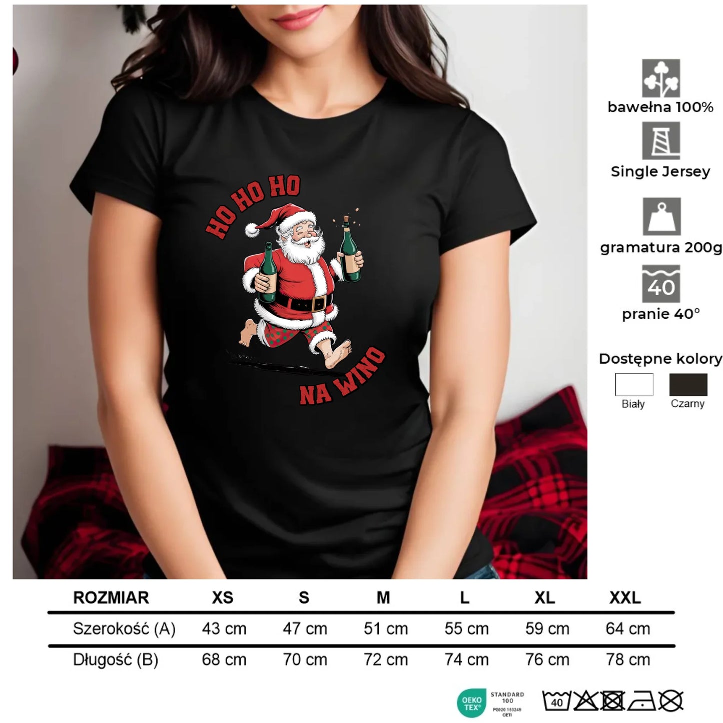 Ho ho ho na wino | Świąteczna koszulka damska BN61 - StoryCups.pl
