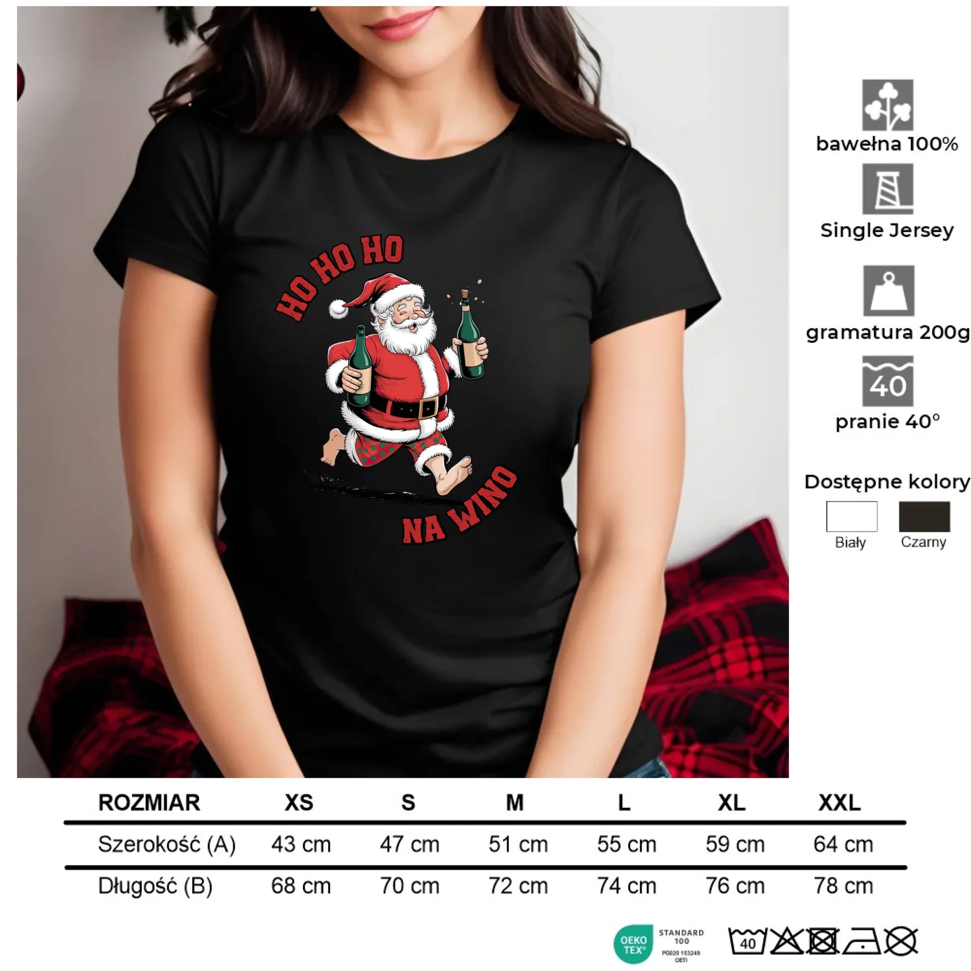 Ho ho ho na wino | Świąteczna koszulka damska BN61 - StoryCups.pl