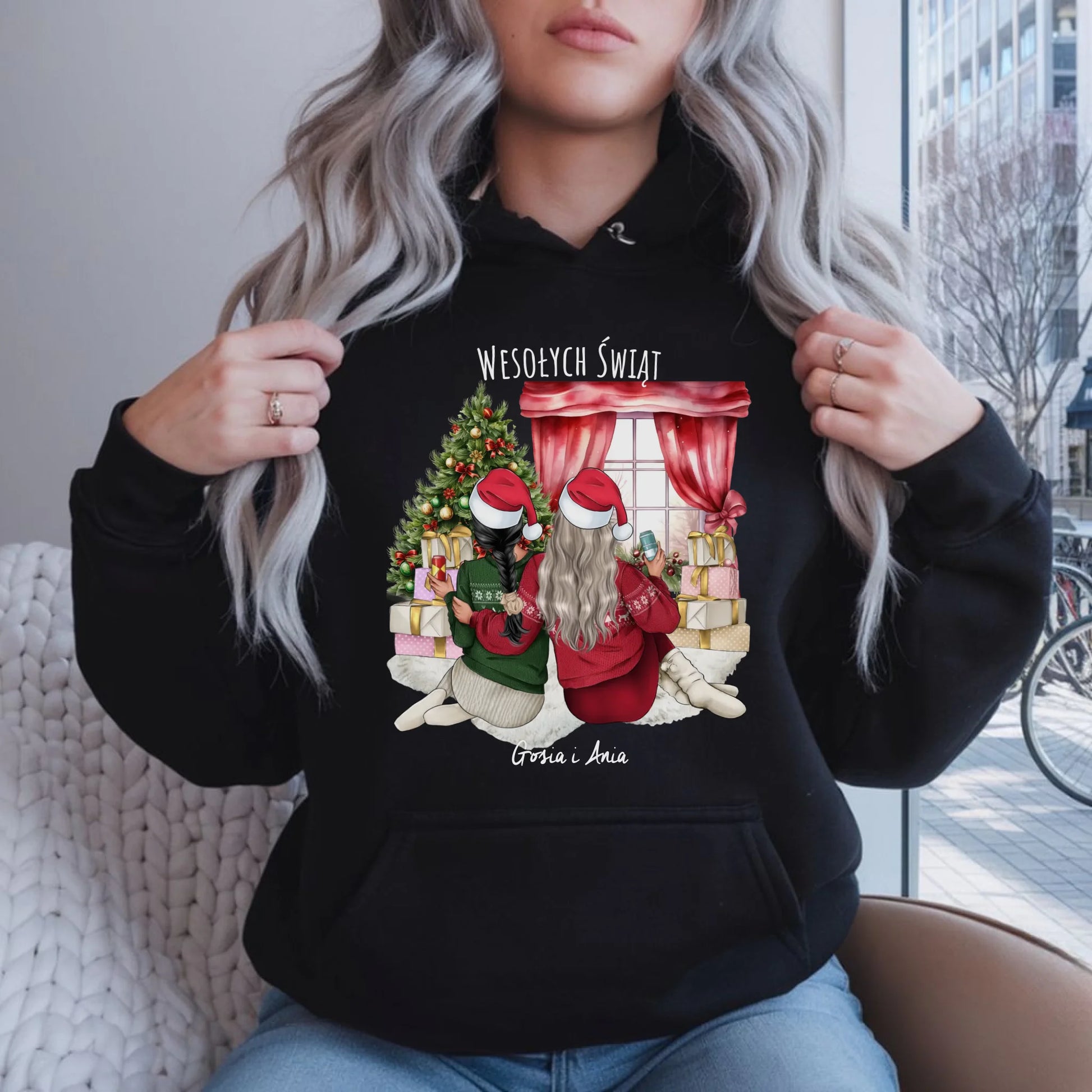 Bluza damska z kapturem świąteczna - prezent dla przyjaciółki - 2-4 przyjaciółek - personalizowana PR06 - StoryCups.pl