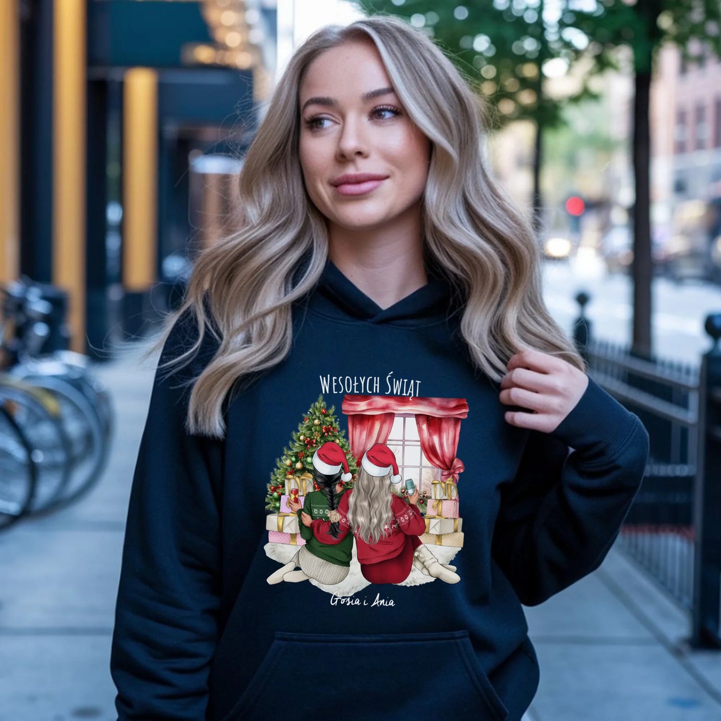 Bluza damska z kapturem świąteczna - prezent dla przyjaciółki - 2-4 przyjaciółek - personalizowana PR06 - StoryCups.pl