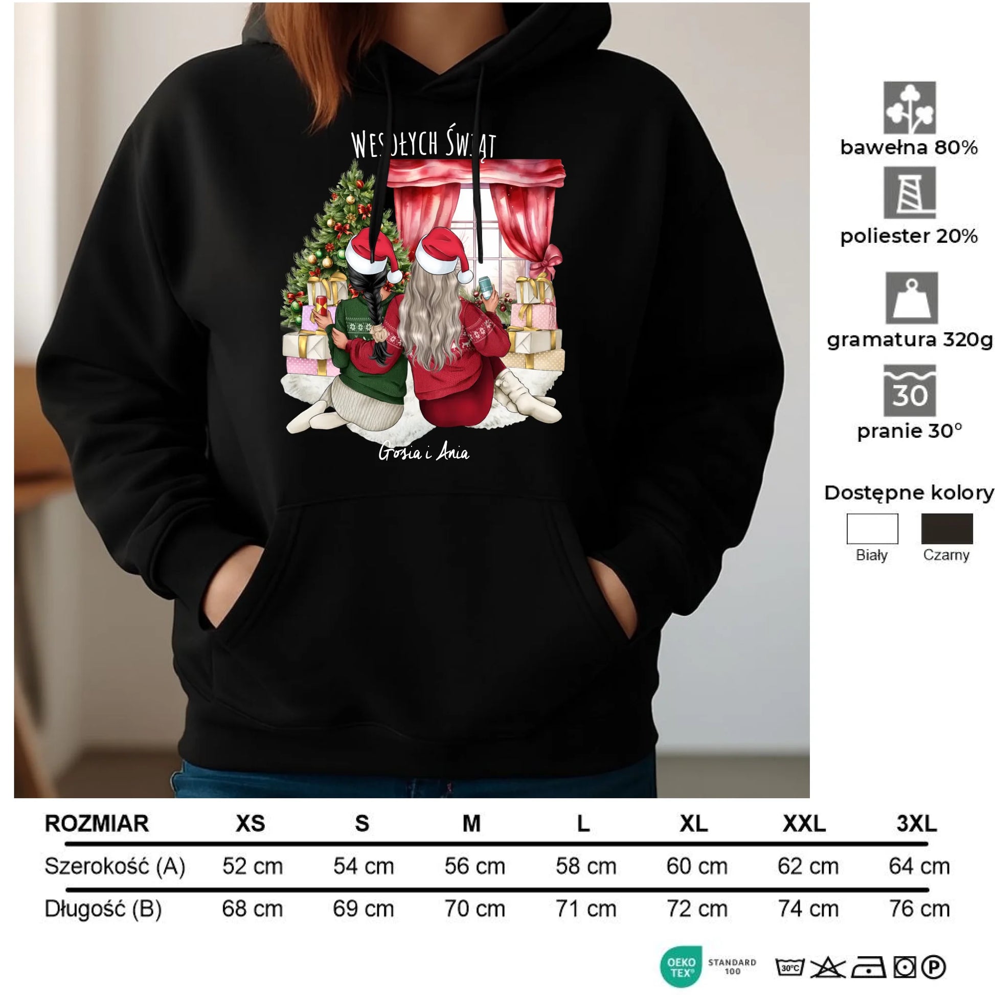Bluza damska z kapturem świąteczna - prezent dla przyjaciółki - 2-4 przyjaciółek - personalizowana PR06 - StoryCups.pl