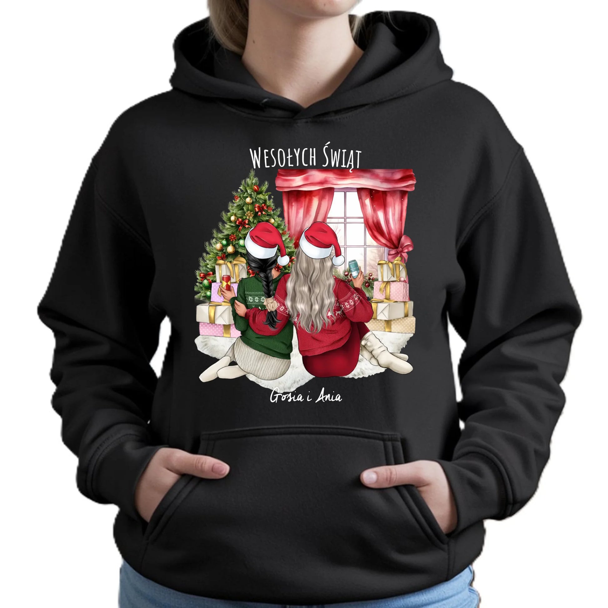 Bluza damska z kapturem świąteczna - prezent dla przyjaciółki - 2-4 przyjaciółek - personalizowana PR06 - StoryCups.pl