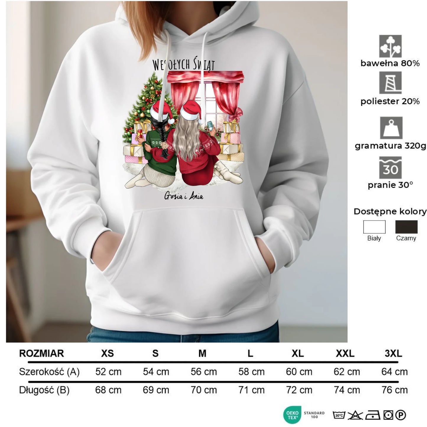 Bluza damska z kapturem świąteczna - prezent dla przyjaciółki - 2-4 przyjaciółek - personalizowana PR06 - StoryCups.pl