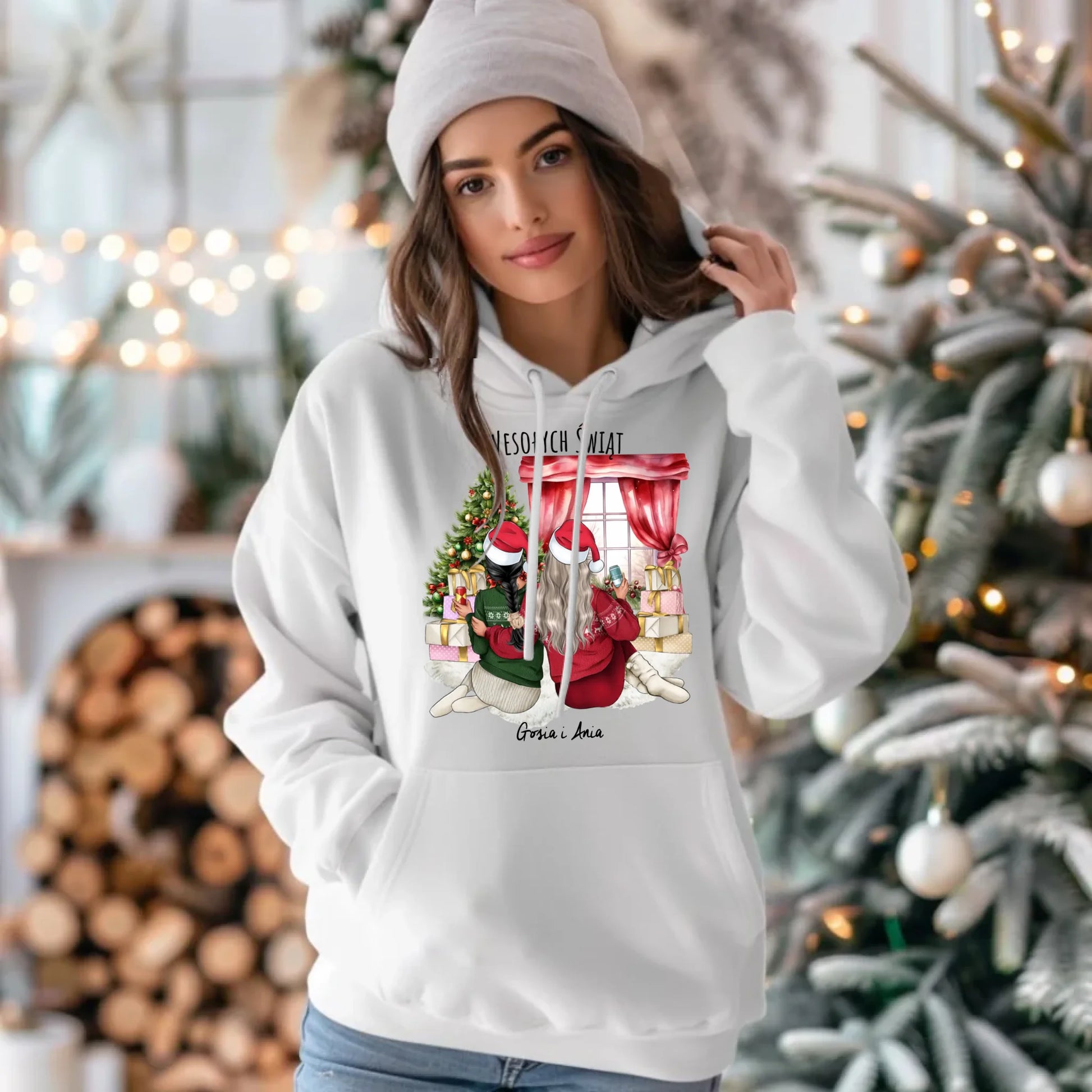 Bluza damska z kapturem świąteczna - prezent dla przyjaciółki - 2-4 przyjaciółek - personalizowana PR06 - StoryCups.pl
