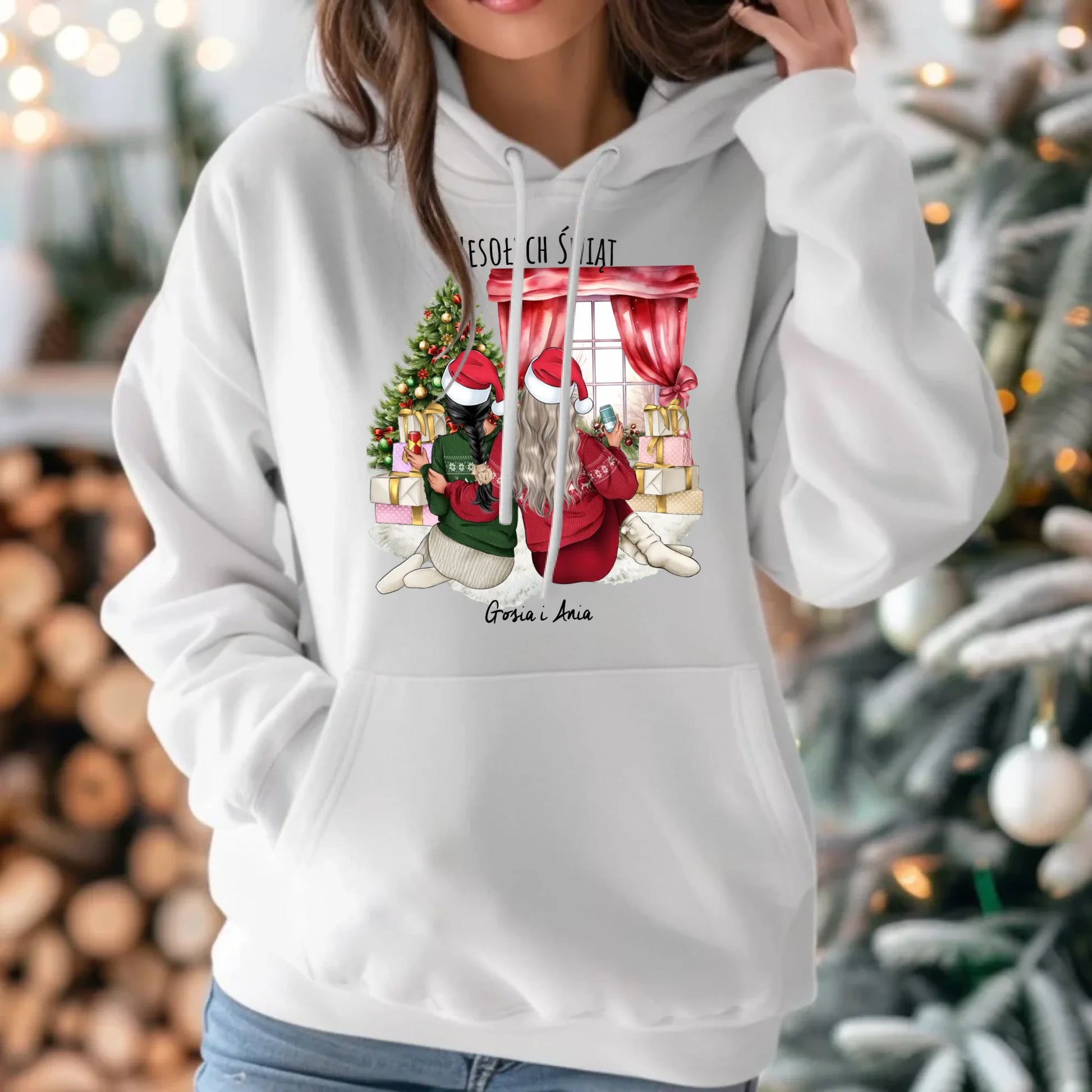 Bluza damska z kapturem świąteczna - prezent dla przyjaciółki - 2-4 przyjaciółek - personalizowana PR06 - StoryCups.pl