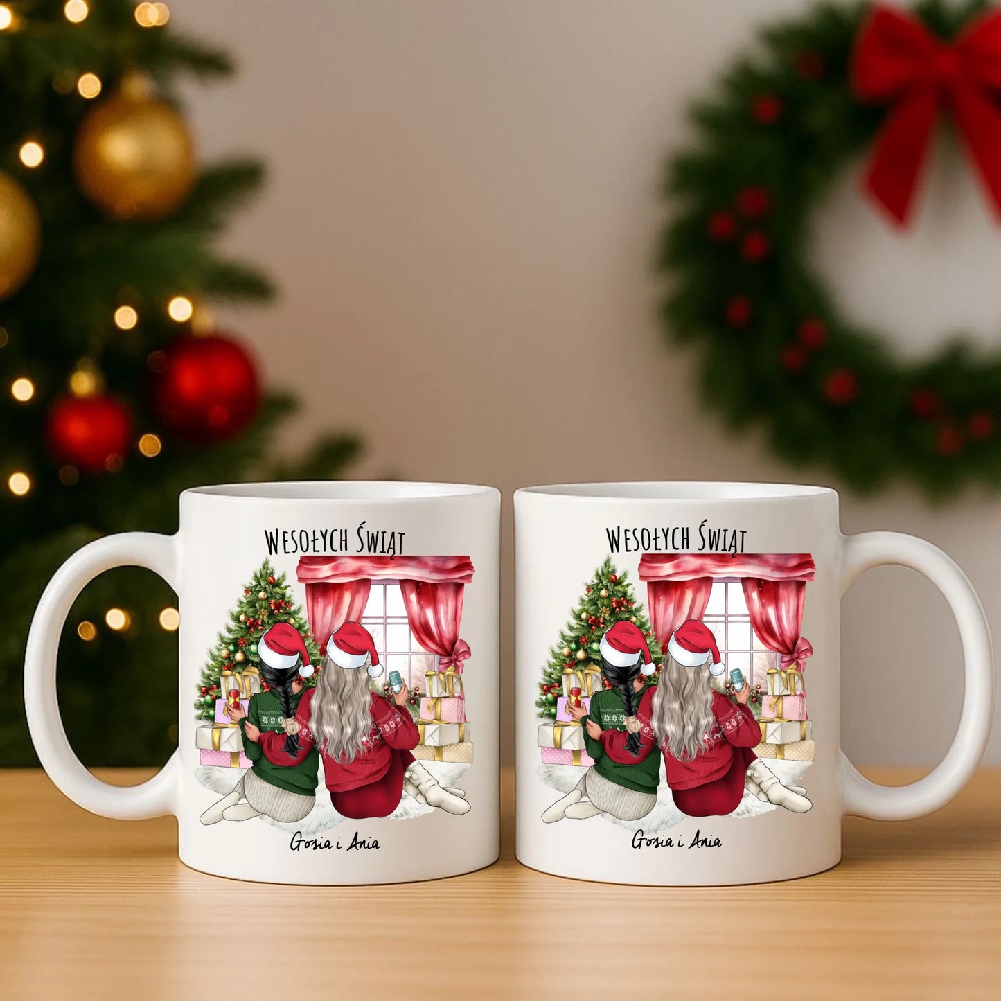 Zestaw poduszka i kubek świąteczny - prezent dla przyjaciółki - 2-4 przyjaciółek - personalizowany PR06 - StoryCups.pl