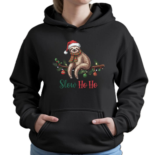Leniwiec slow ho ho | Świąteczna bluza damska z kapturem BN92 - StoryCups.pl