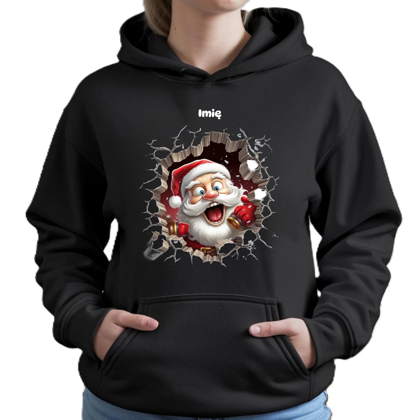 Mikołajek 3D | Personalizowana świąteczna bluza damska z kapturem BN85 - StoryCups.pl