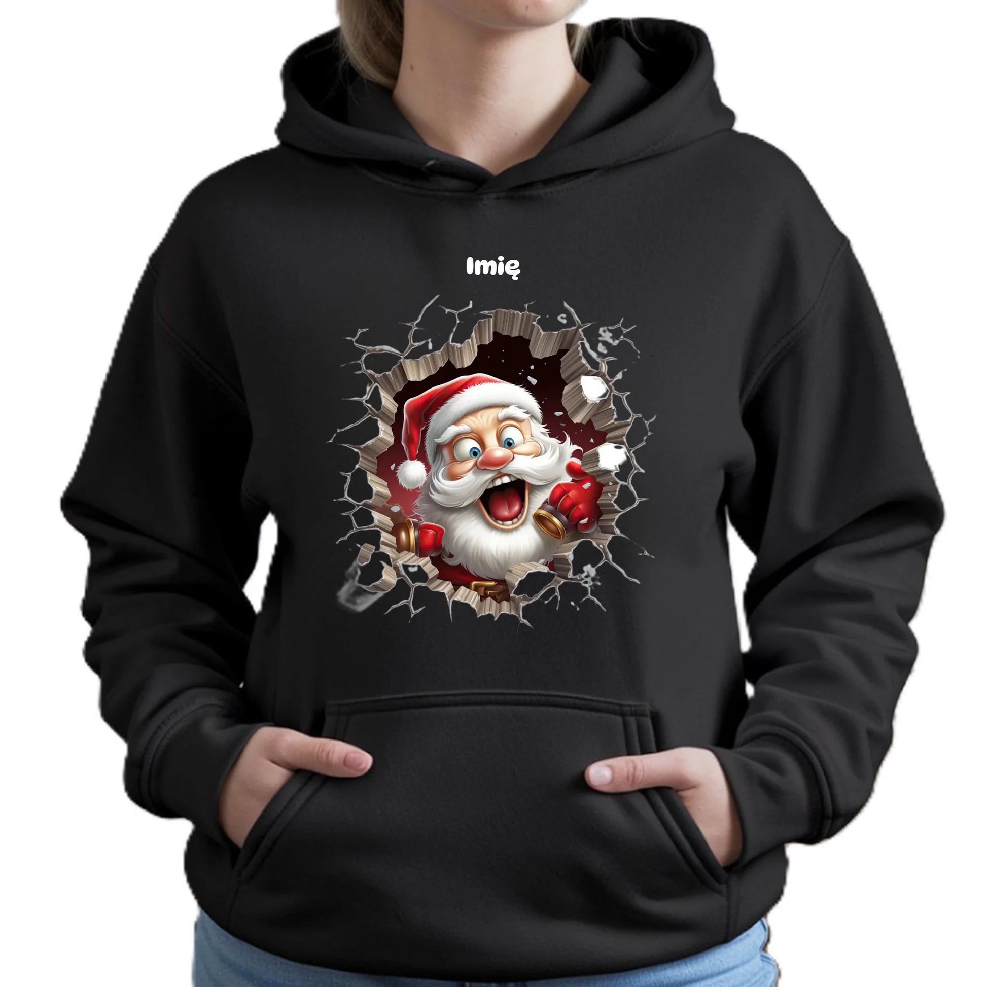 Mikołajek 3D | Personalizowana świąteczna bluza damska z kapturem BN85 - StoryCups.pl