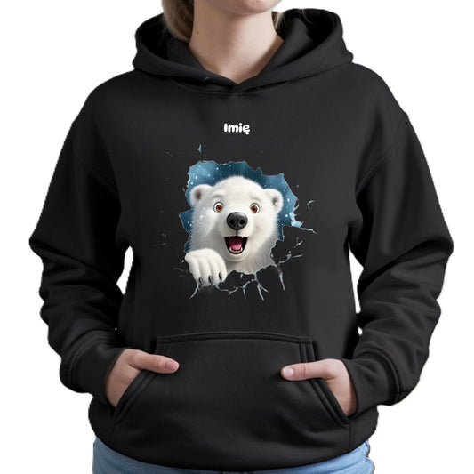 Miś polarny 3D | Personalizowana świąteczna bluza damska z kapturem BN86 - StoryCups.pl