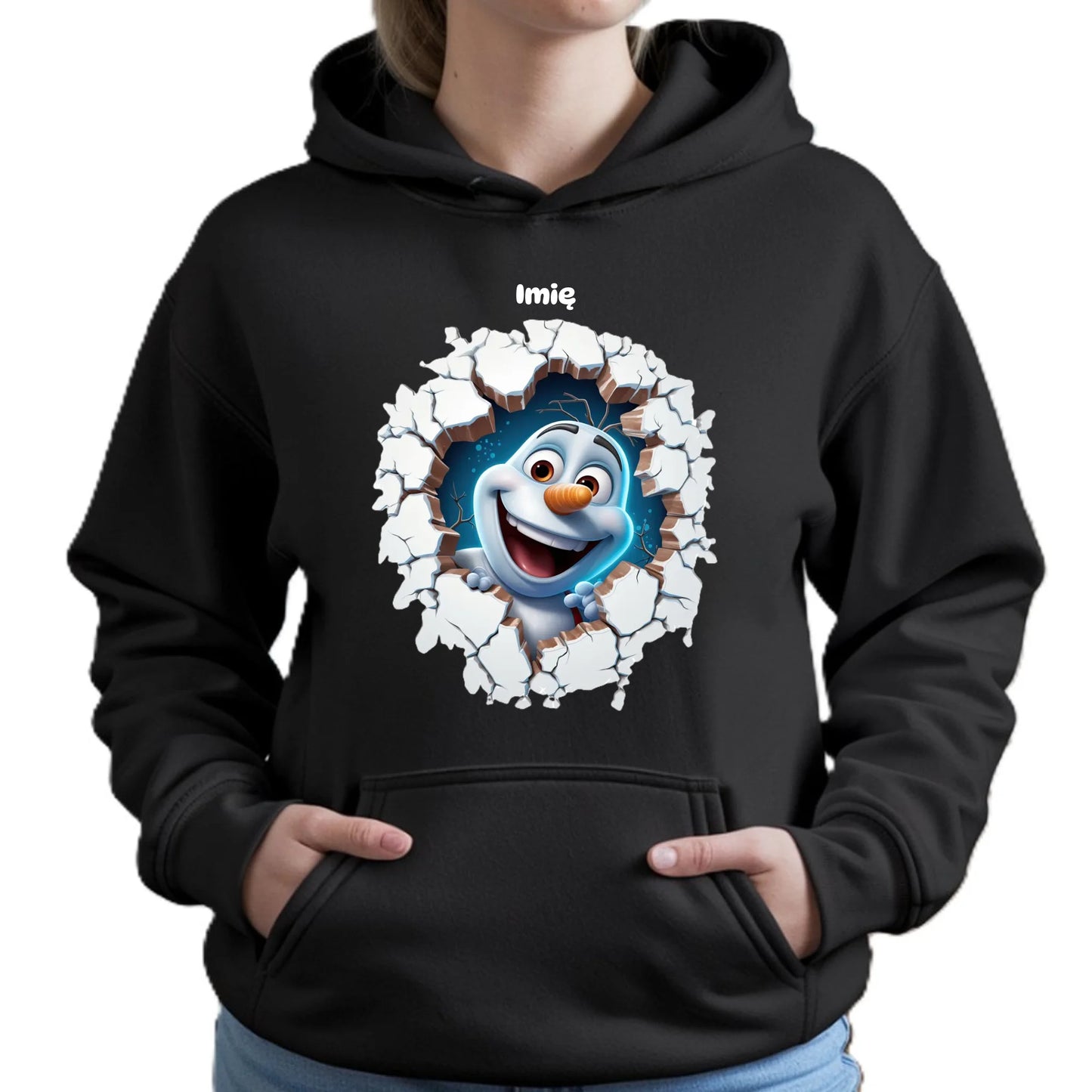 Bałwan 3D | Personalizowana świąteczna bluza damska z kapturem BN84 - StoryCups.pl