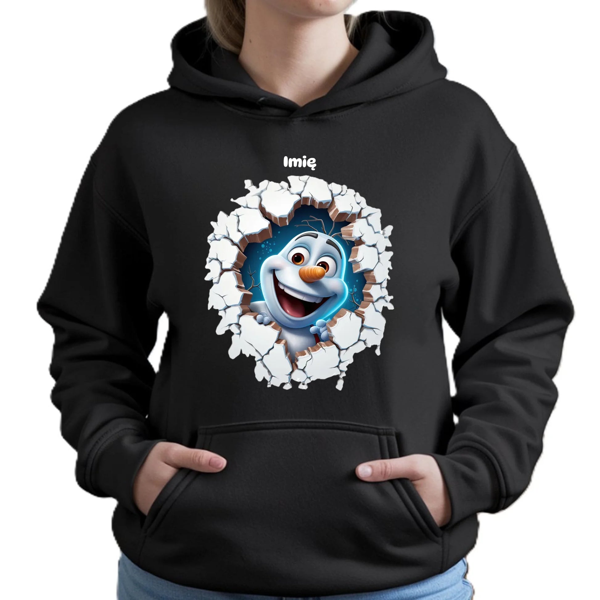 Bałwan 3D | Personalizowana świąteczna bluza damska z kapturem BN84 - StoryCups.pl