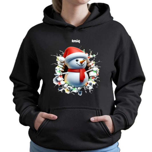 Bałwanek 3D | Personalizowana świąteczna bluza damska z kapturem BN82 - StoryCups.pl