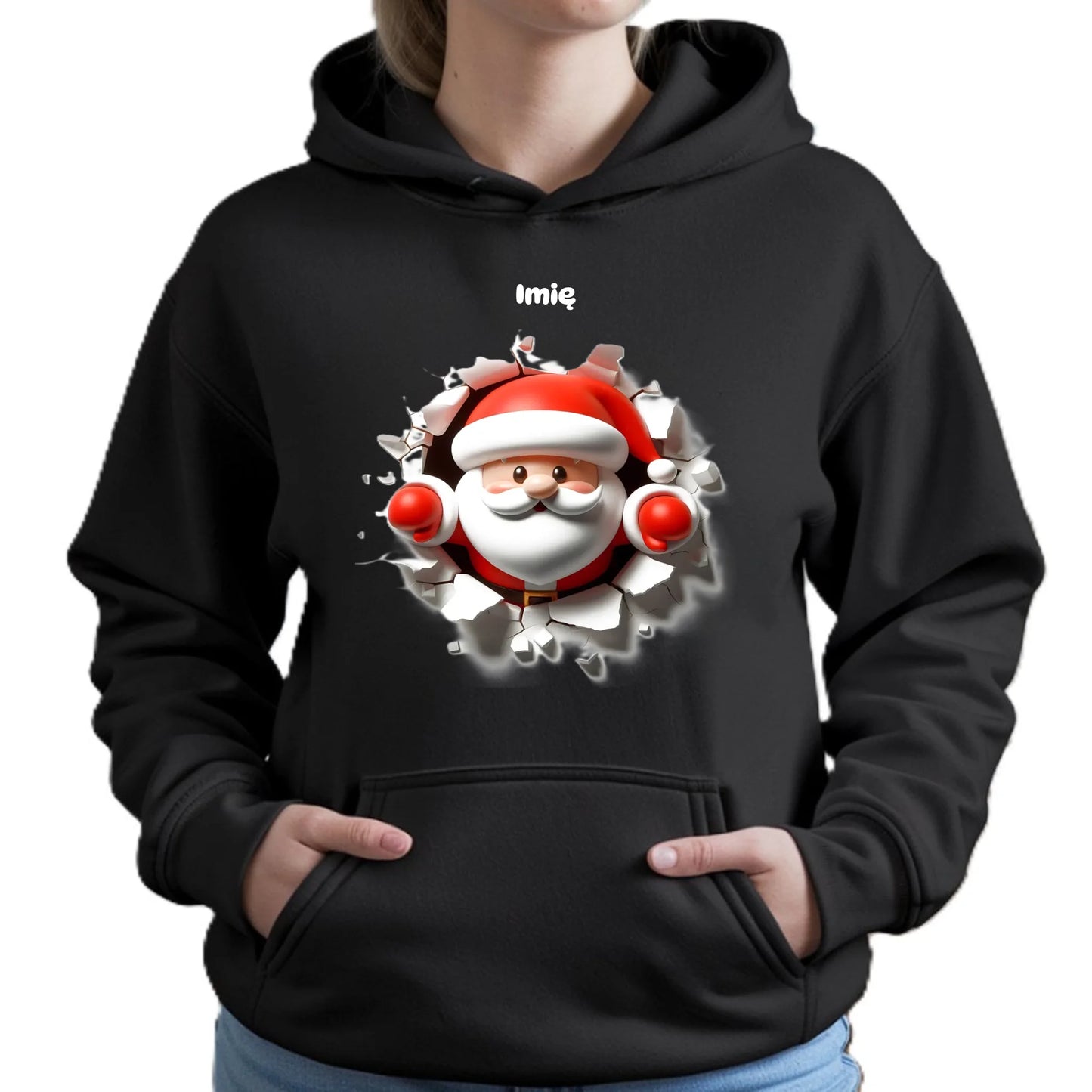 Mikołaj 3D | Personalizowana świąteczna bluza damska z kapturem BN80 - StoryCups.pl