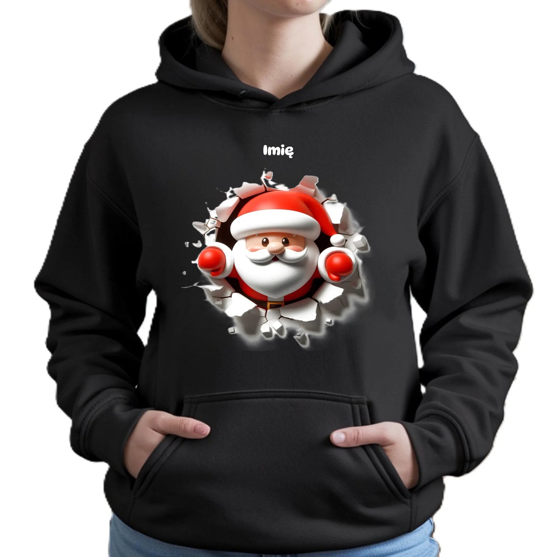 Mikołaj 3D | Personalizowana świąteczna bluza damska z kapturem BN80 - StoryCups.pl