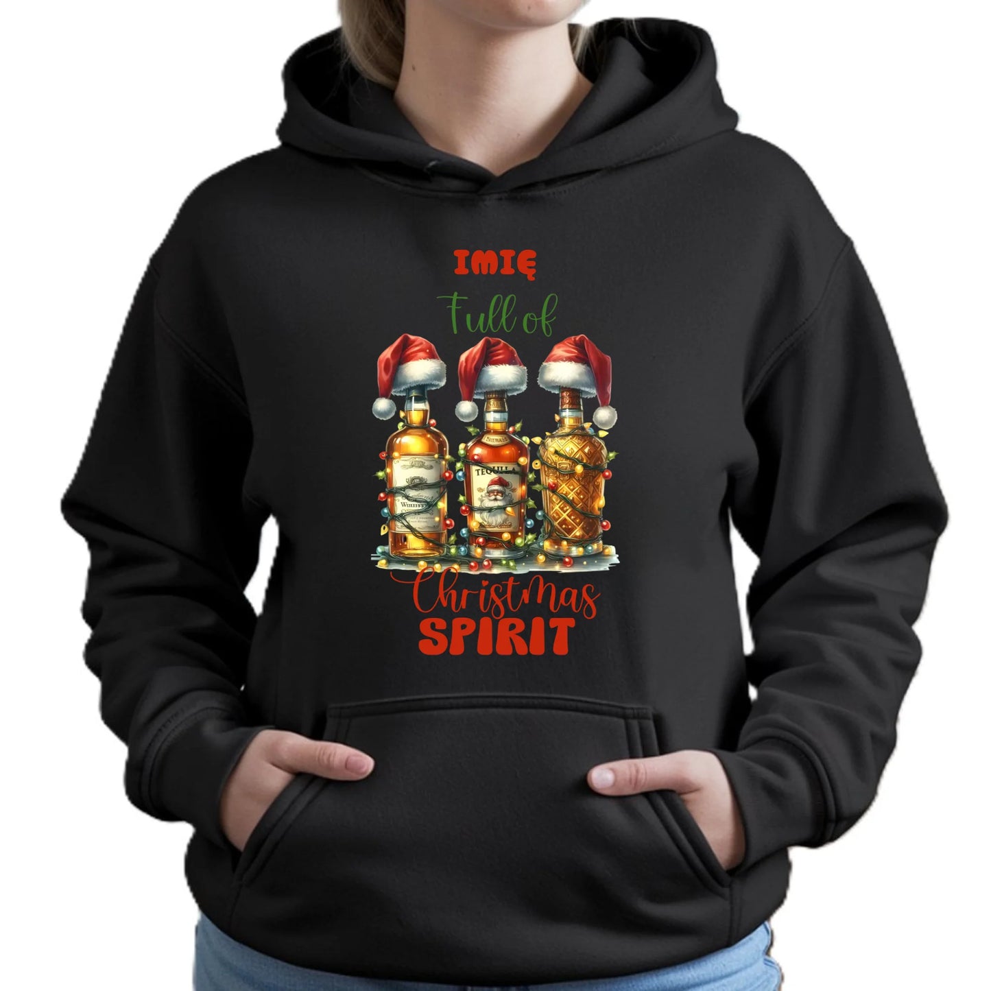 Pełen świątecznego ducha | Personalizowana świąteczna bluza damska z kapturem BN69 - StoryCups.pl