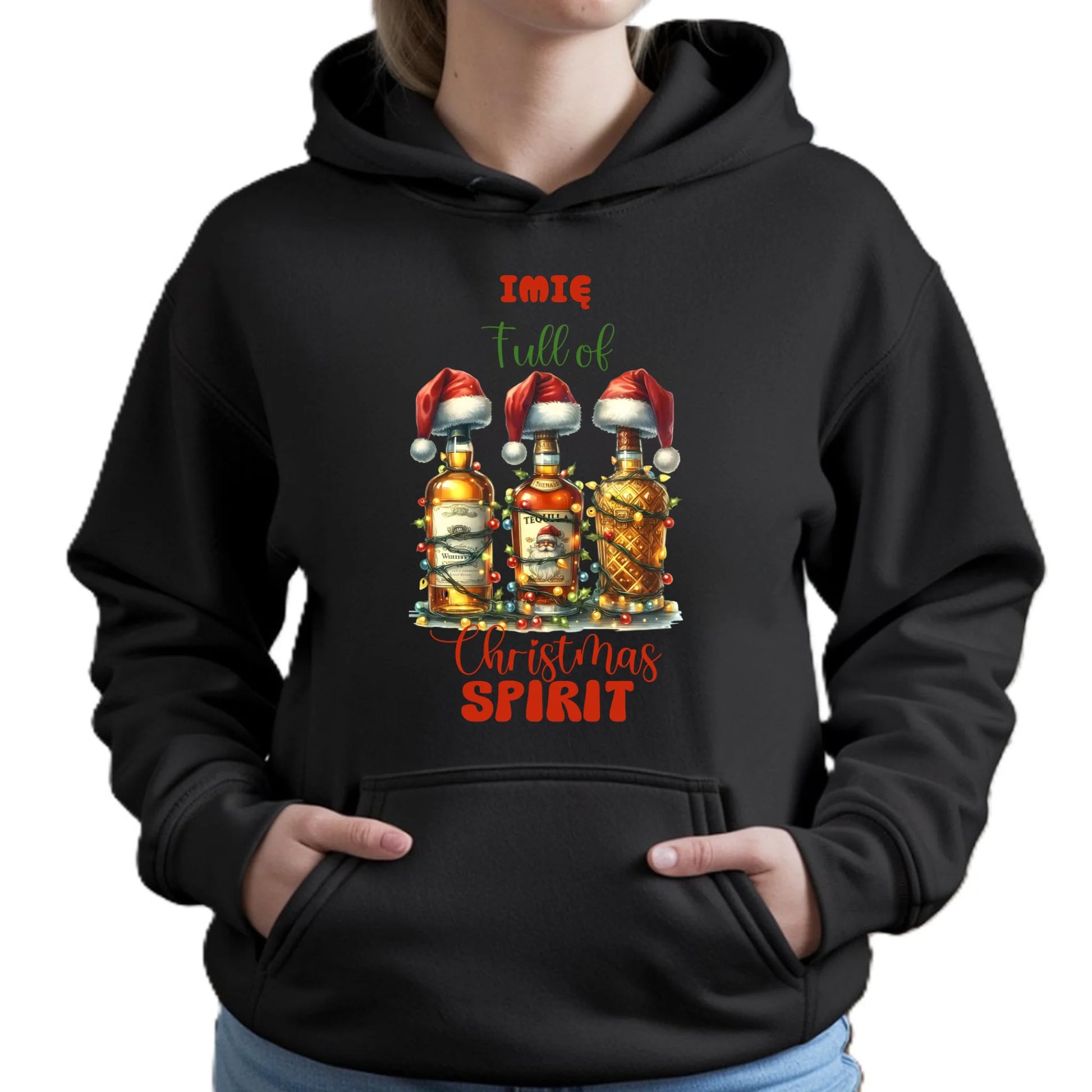 Pełen świątecznego ducha | Personalizowana świąteczna bluza damska z kapturem BN69 - StoryCups.pl