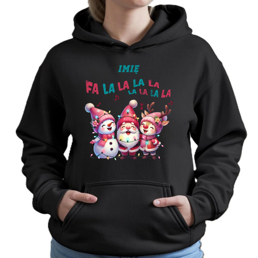 Fa la la la la | Świąteczna bluza damska z kapturem i personalizacją BN51 - StoryCups.pl