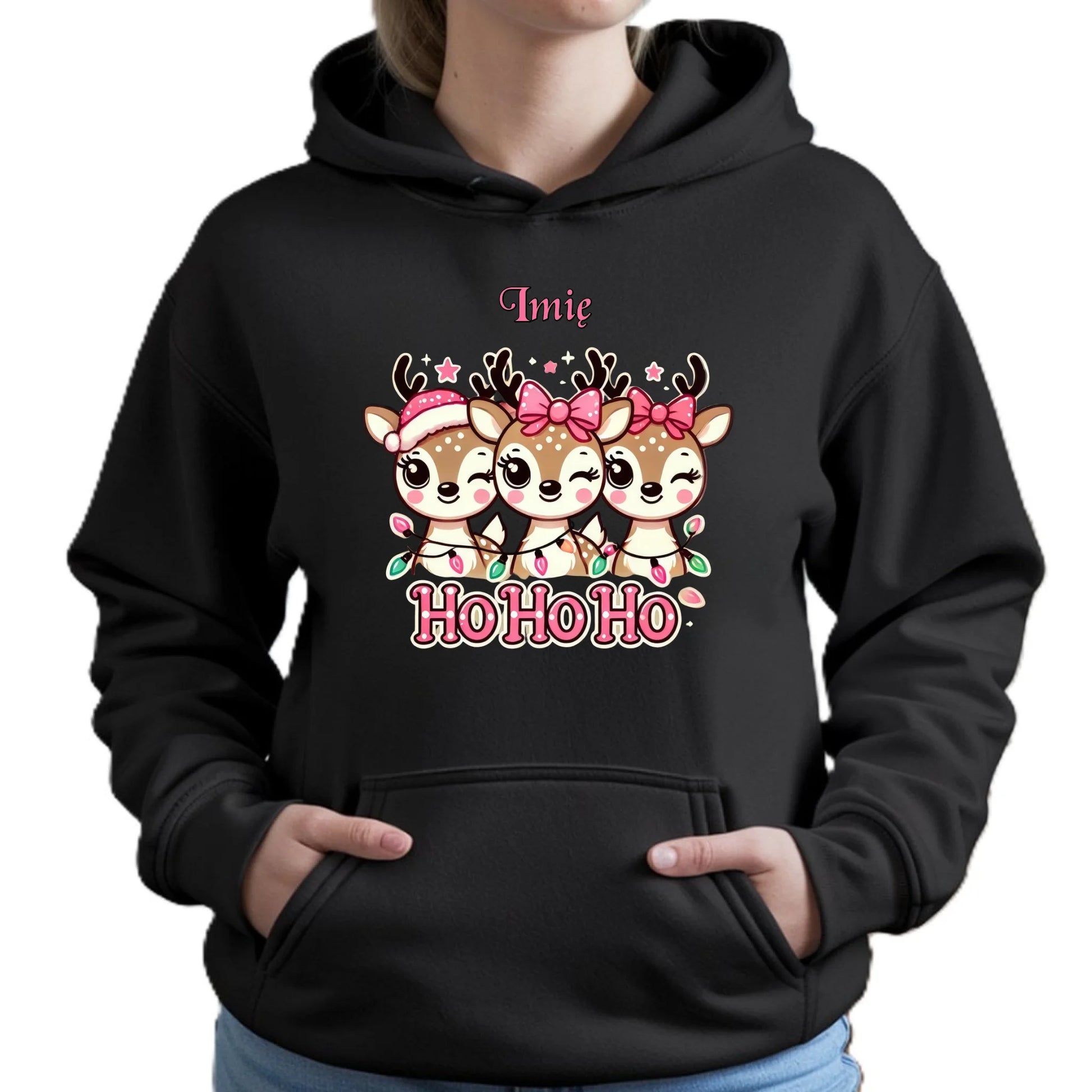 Ho ho ho reniferki | Świąteczna bluza damska z kapturem i personalizacją BN49 - StoryCups.pl
