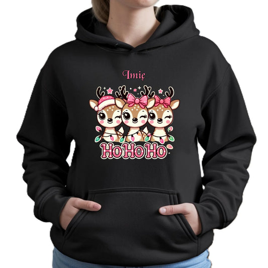Ho ho ho reniferki | Świąteczna bluza damska z kapturem i personalizacją BN49 - StoryCups.pl