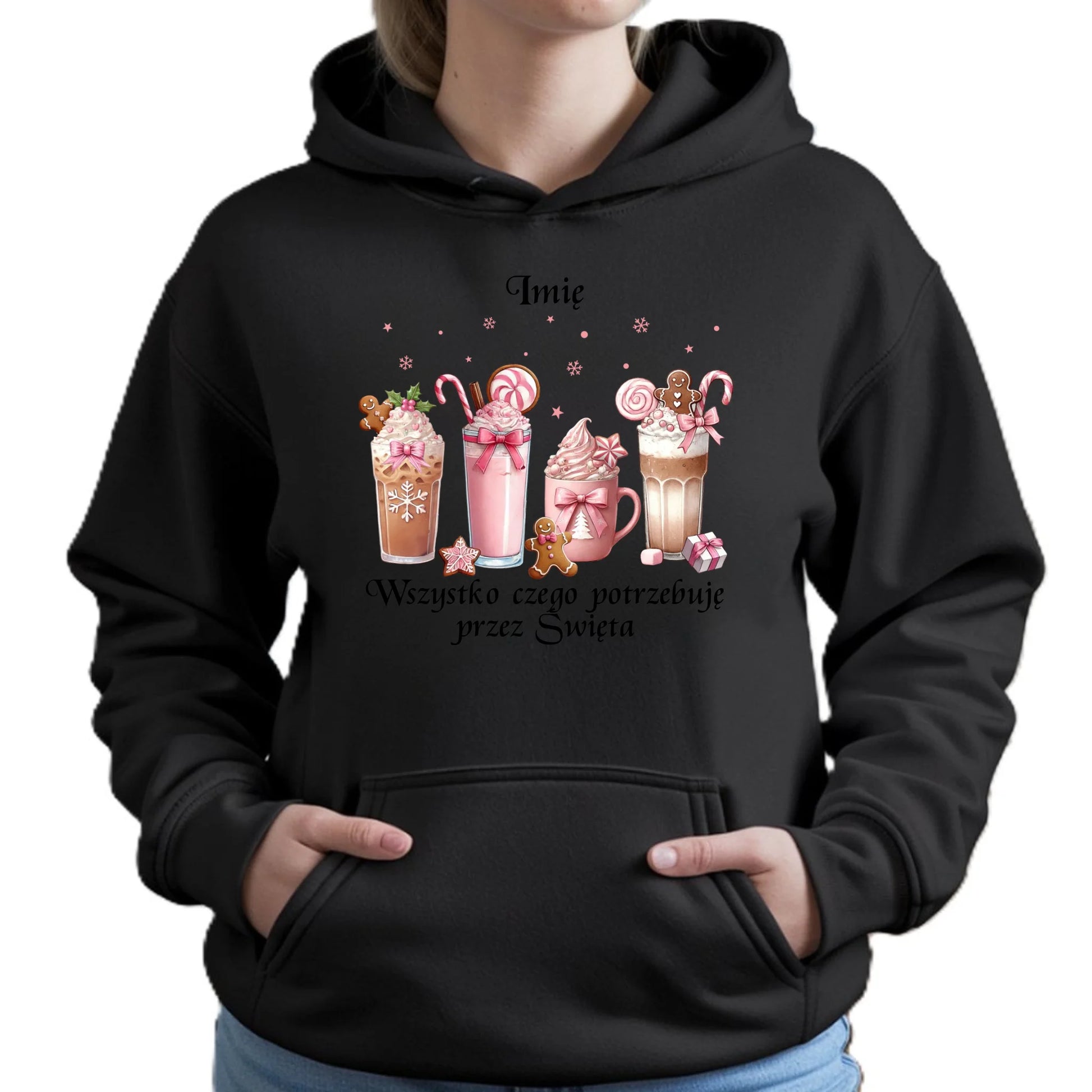 Wszystko czego potrzebuję przez Święta | Świąteczna bluza damska z kapturem BN46 - StoryCups.pl