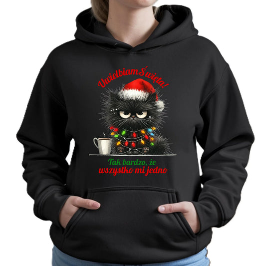 Wszystko mi jedno | Świąteczna bluza damska z kapturem BN35 - StoryCups.pl