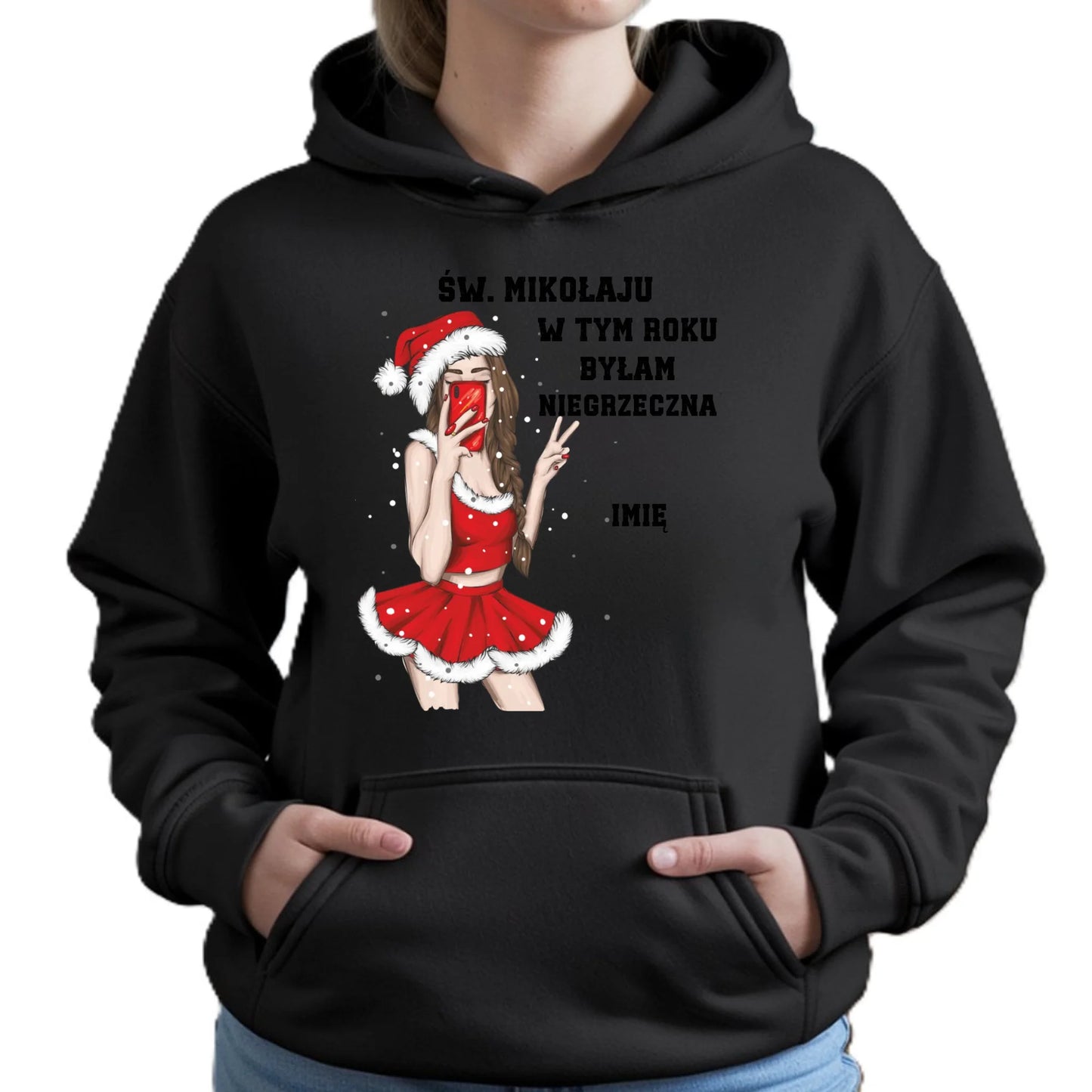 W tym roku byłam niegrzeczna | Personalizowana bluza damska z kapturem na święta BN21 - StoryCups.pl