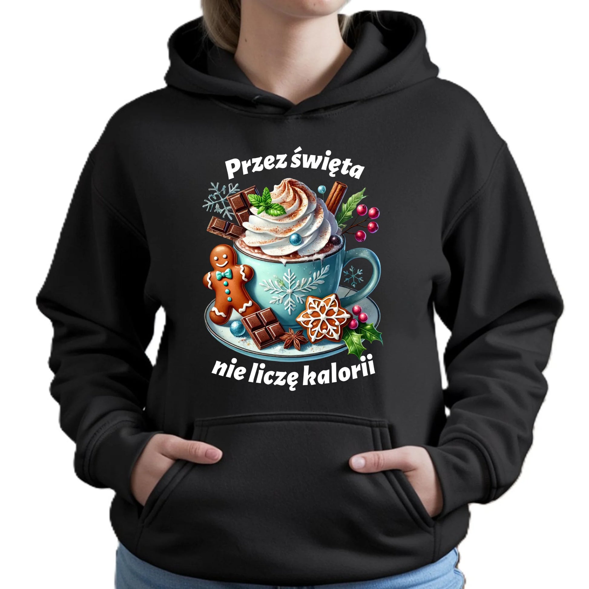 Przez święta nie liczę kalorii | Świąteczna bluza damska z kapturem BN31 - StoryCups.pl