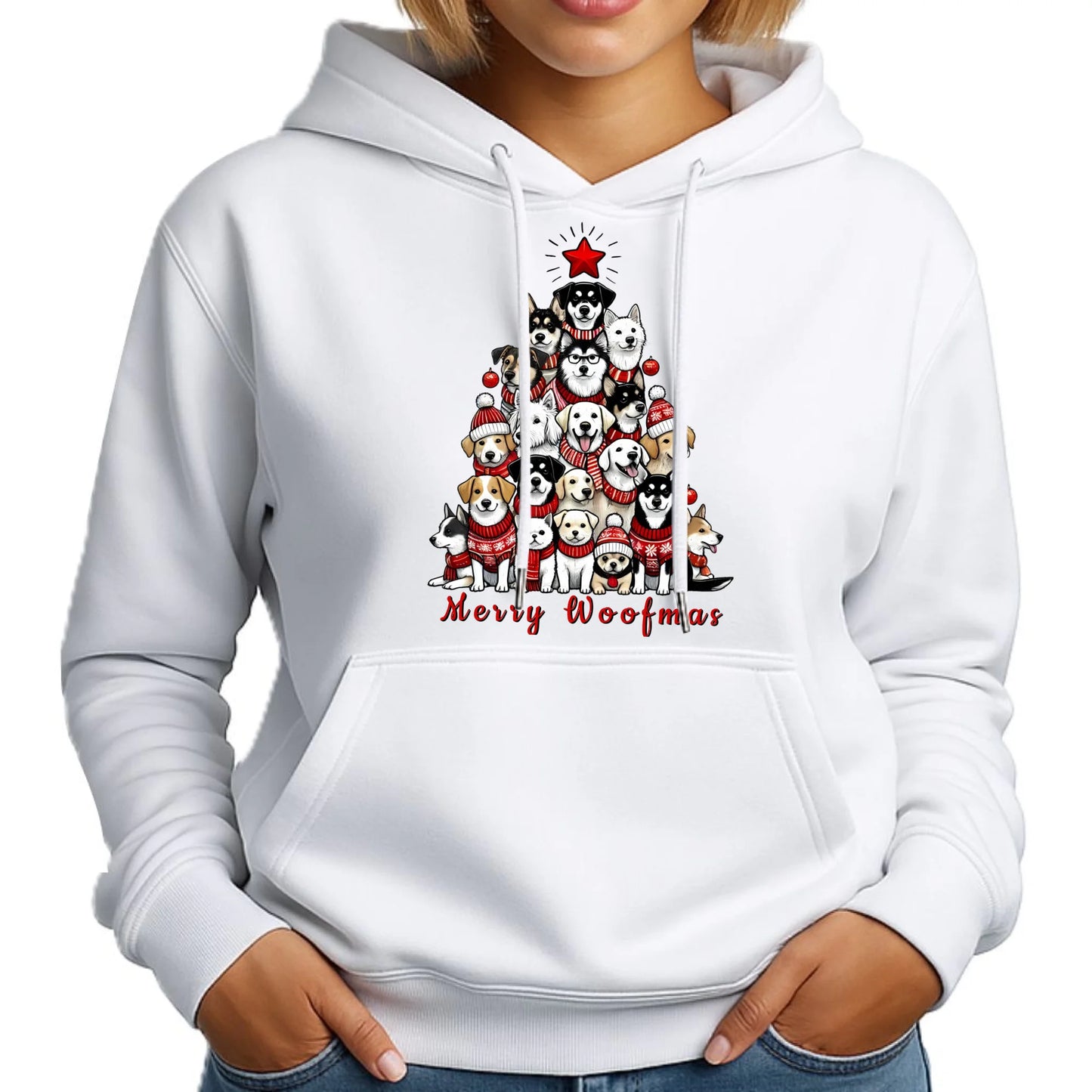 Merry woofmas | Świąteczna bluza damska z kapturem BN90 - StoryCups.pl