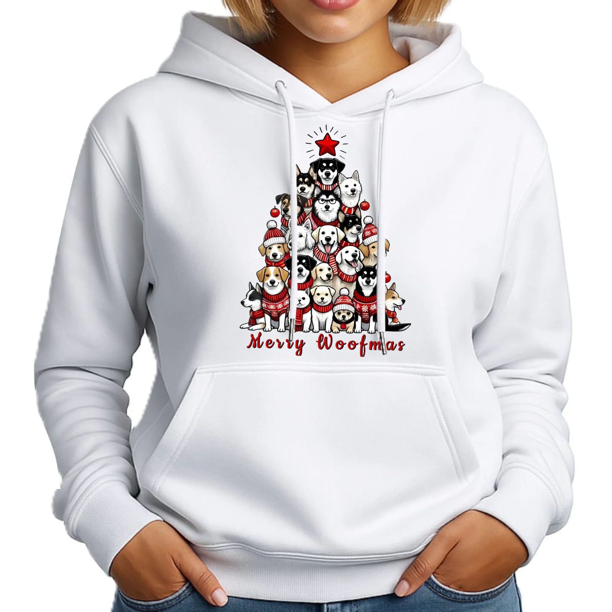 Merry woofmas | Świąteczna bluza damska z kapturem BN90 - StoryCups.pl