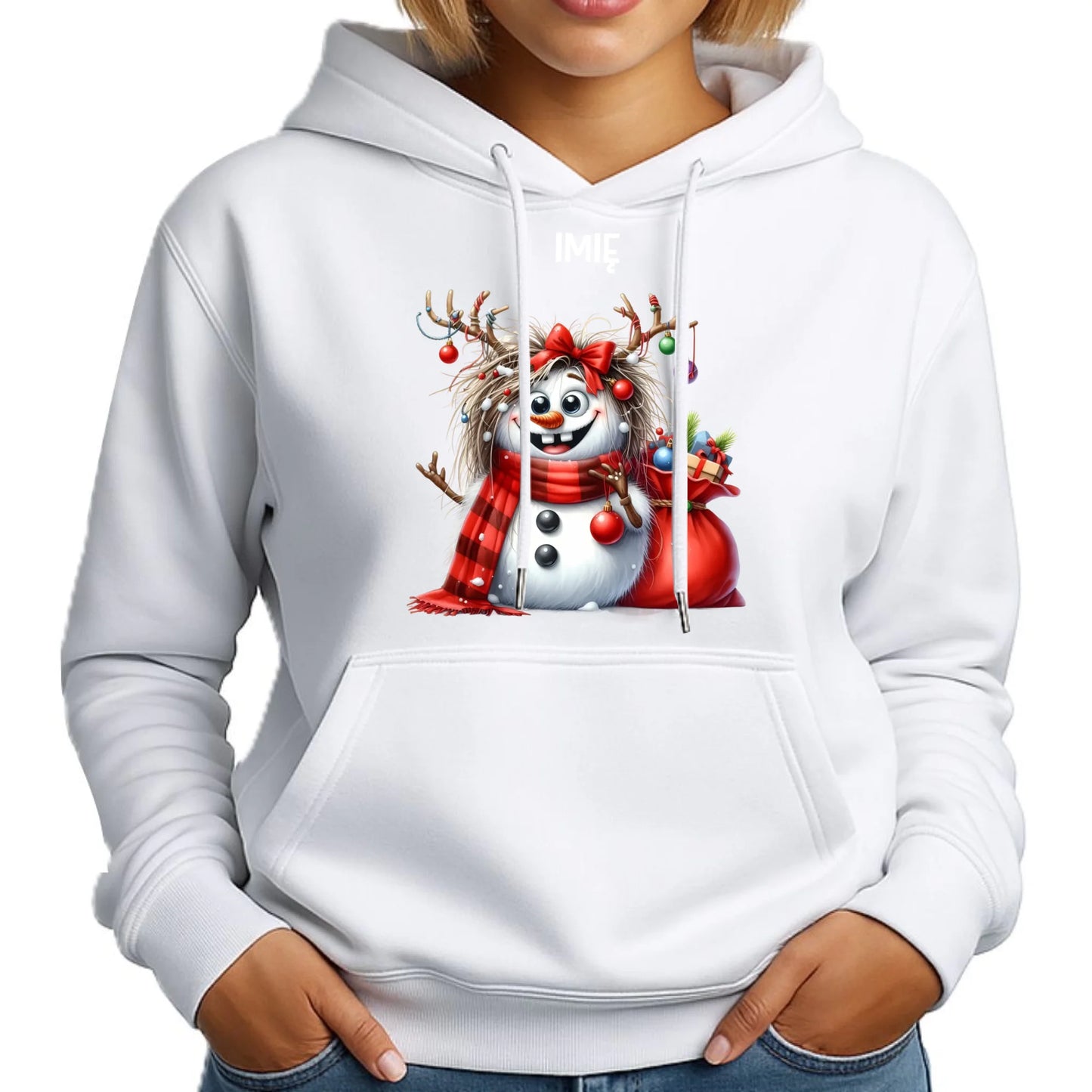 Bałwanek | Personalizowana świąteczna bluza damska z kapturem BN70 - StoryCups.pl