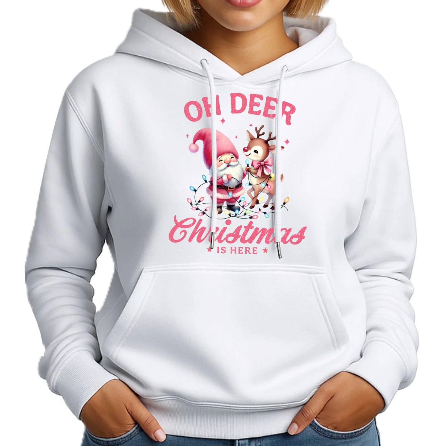 Oh deer Christmas is here | Świąteczna bluza damska z kapturem BN59 - StoryCups.pl