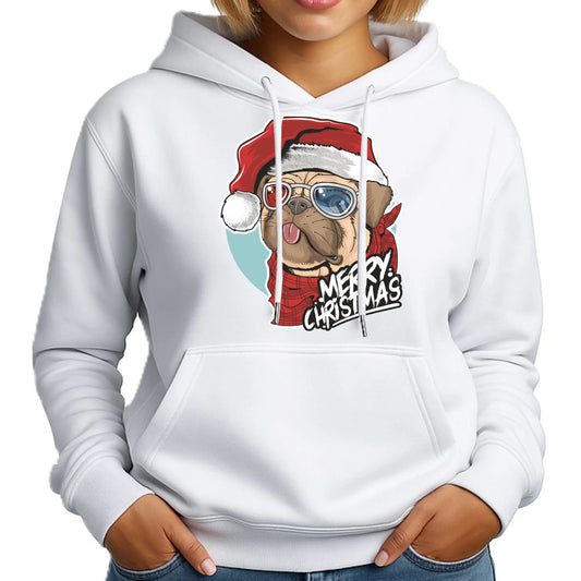 Merry Christmas | Świąteczna bluza damska z kapturem i mopsem BN62 - StoryCups.pl