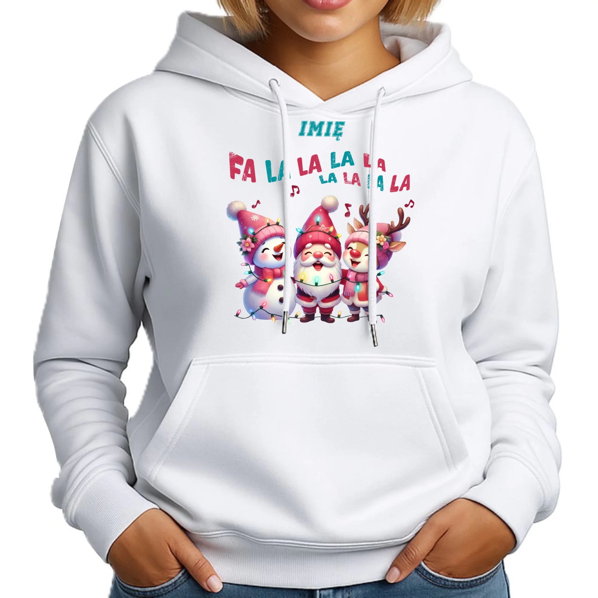 Fa la la la la | Świąteczna bluza damska z kapturem i personalizacją BN51 - StoryCups.pl
