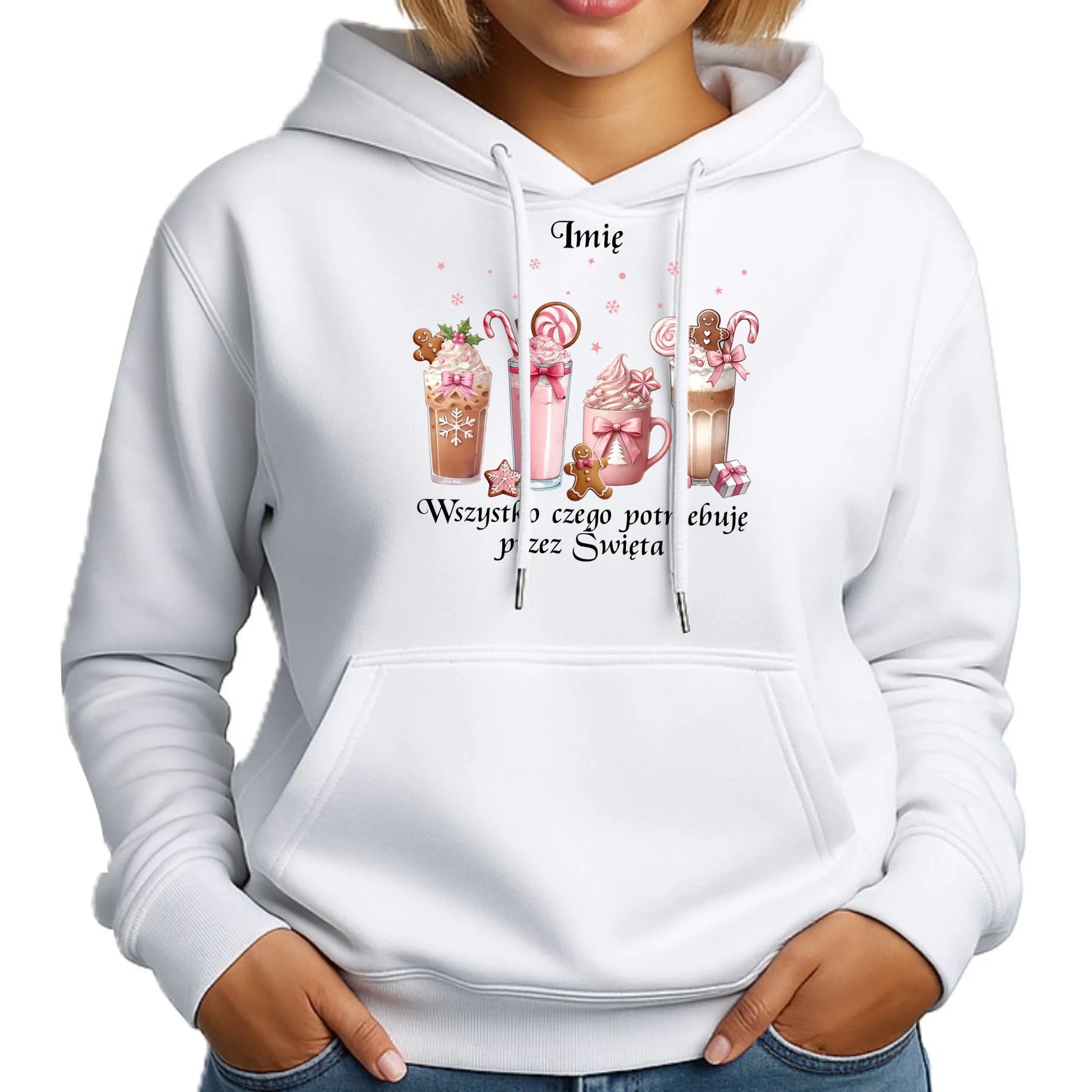 Wszystko czego potrzebuję przez Święta | Świąteczna bluza damska z kapturem BN46 - StoryCups.pl