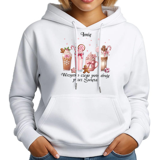 Wszystko czego potrzebuję przez Święta | Świąteczna bluza damska z kapturem BN46 - StoryCups.pl