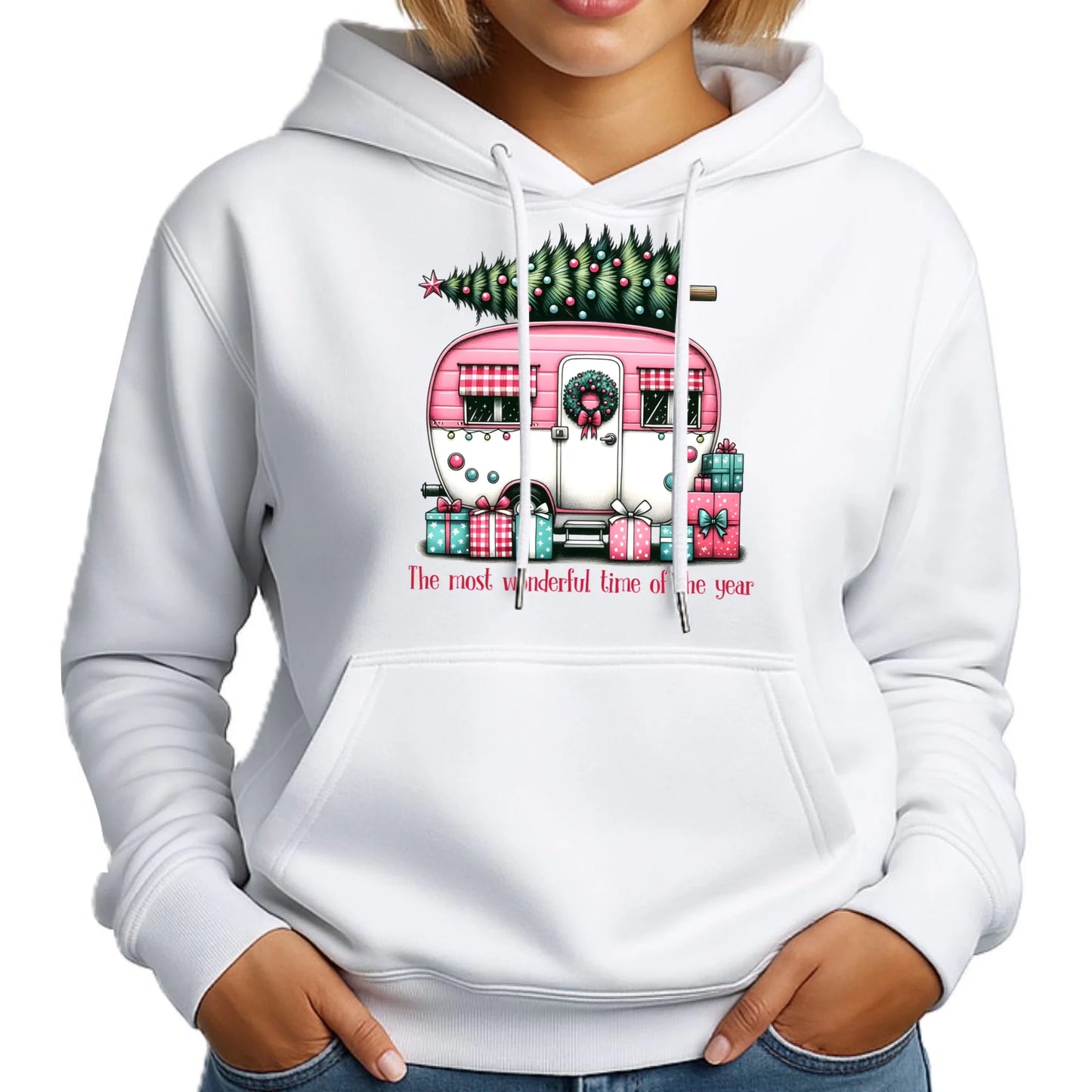 Kempingowe Święta | Świąteczna bluza damska z kapturem BN40 - StoryCups.pl