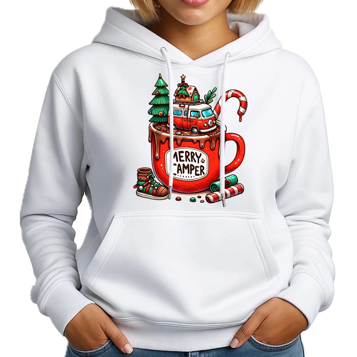 Merry Camper | Personalizowana bluza damska z kapturem świąteczna BN43 - StoryCups.pl