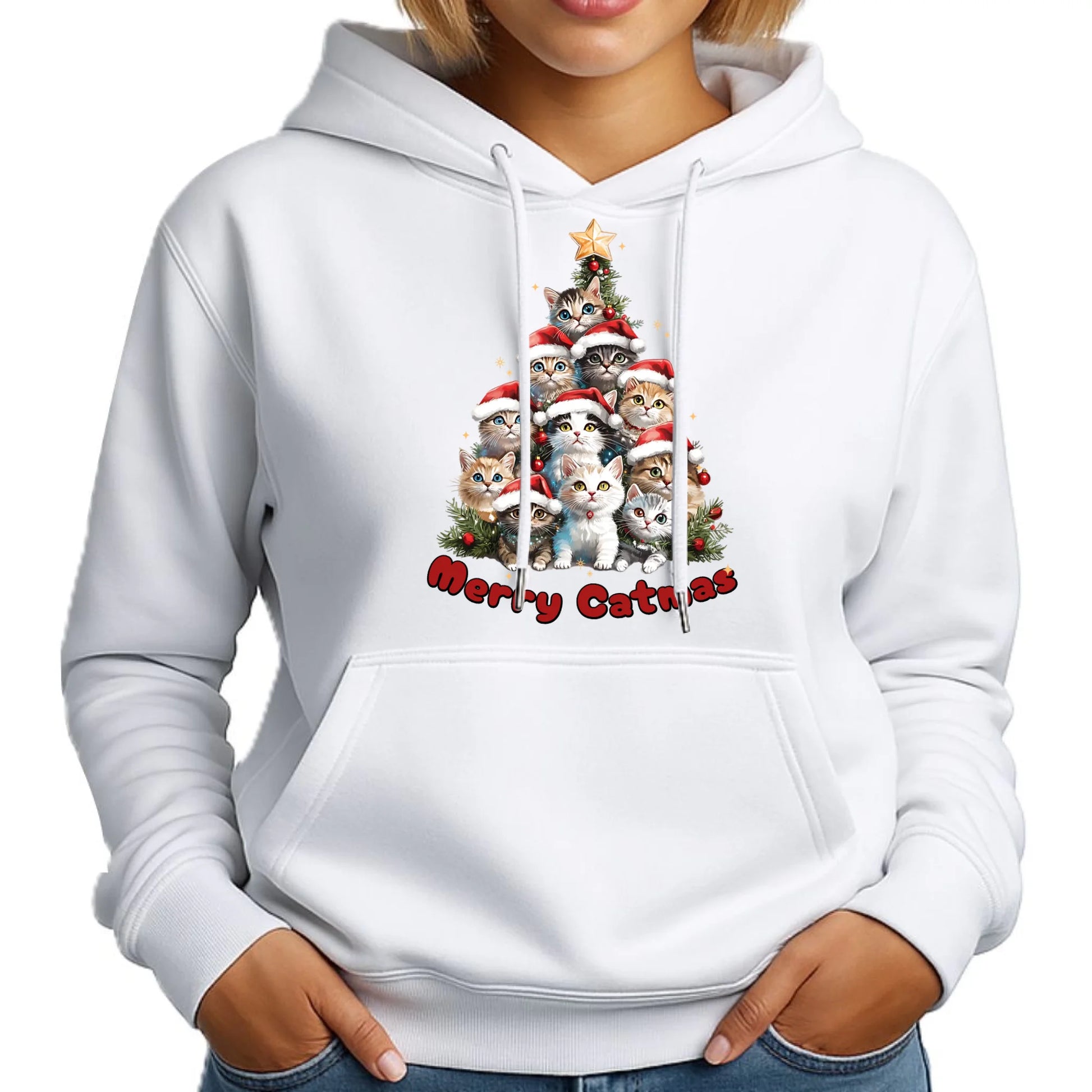 Merry Catmas | Świąteczna bluza damska z kapturem BN20 - StoryCups.pl