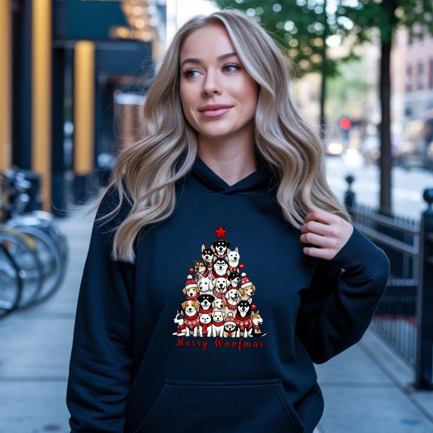 Merry woofmas | Świąteczna bluza damska z kapturem BN90 - StoryCups.pl