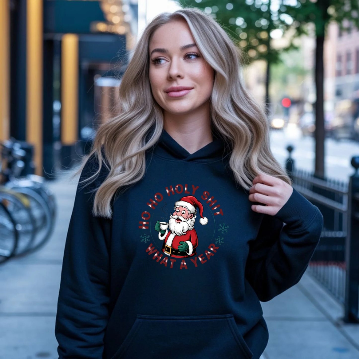 Ho ho holy shit | Świąteczna bluza damska z kapturem BN74 - StoryCups.pl